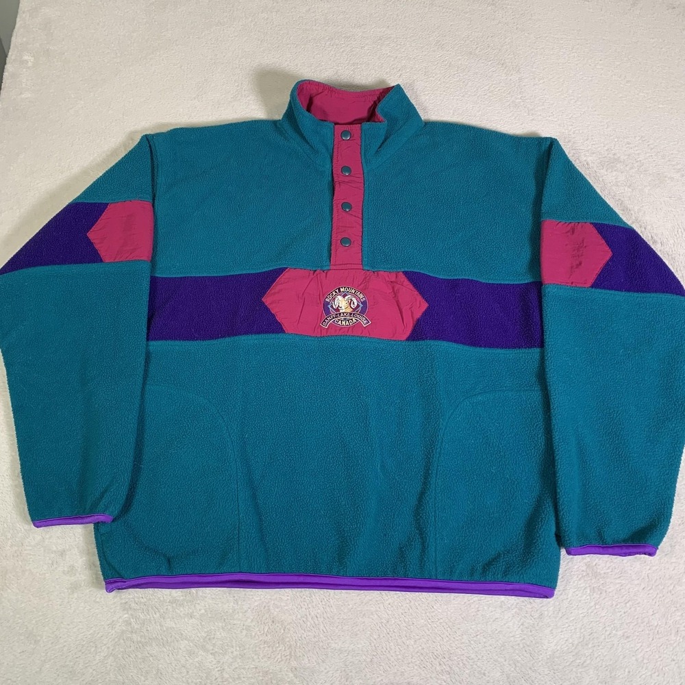 Vintage Mountain Memories Sweatshirt Mens XL Teal Fleece Great Canadian Rockies